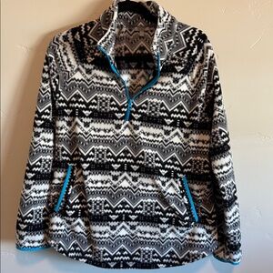 T by Talbots black and cream over zip fleece pullover